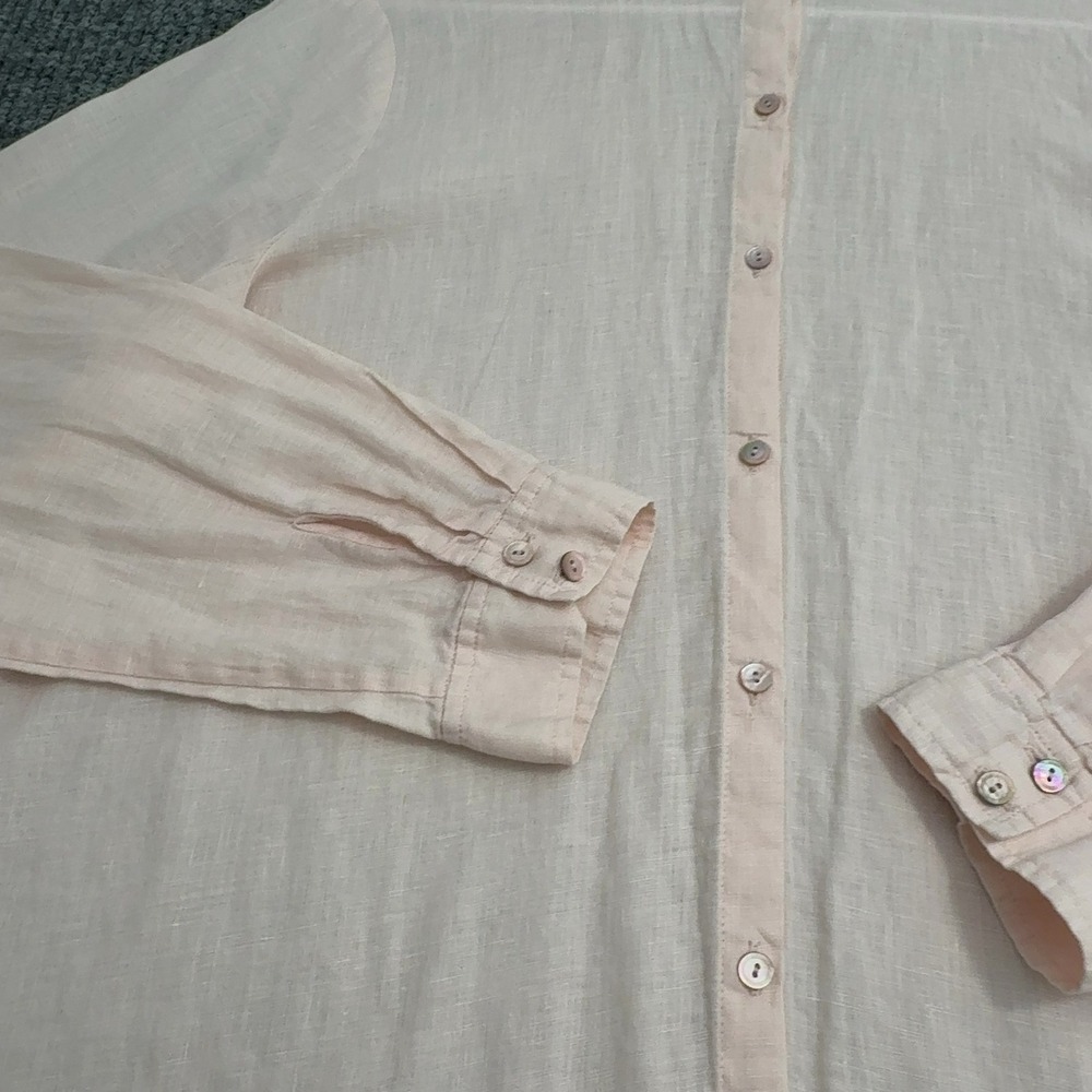Eileen Fisher Button Down Womens PL Pink Linen Band Collar Minimalist Casual - Picture 5 of 7
